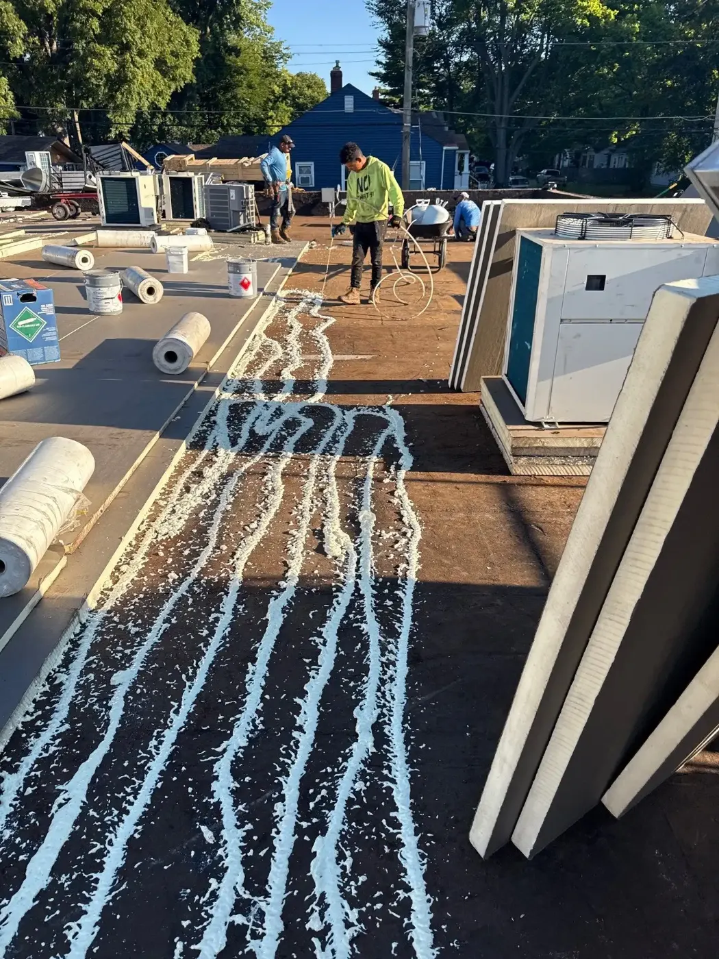 Storm damage documentation on a Mount Comfort commercial building